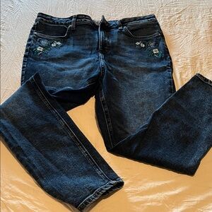 LC Lauren Conrad Dark Blue Skinny Jeans with Floral Embroidery